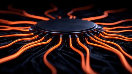 Poster - Abstract Electric Energy Flow with Glowing Orange Cables and Base