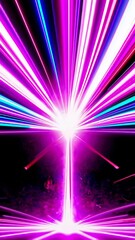 Poster - A radiant energy burst with glowing light trails in pink, blue, and orange converging at a central point