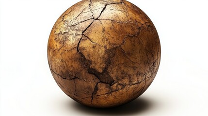 Cracked Earth Sphere with Vintage Texture on White Background