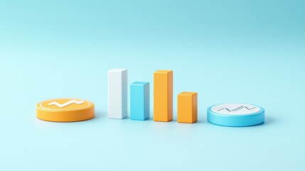Poster - Colorful Bar Graph with Coins on Soft Blue Background for Marketing