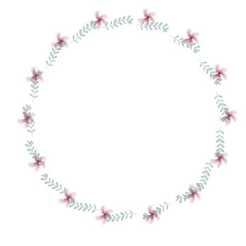 Watercolor floral wreath. Hand painted frame of greenery, wildflowers, herbs. Botanical illustration for design, print or background