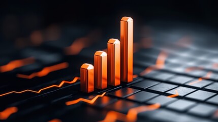 Poster - Metallic Bar Graph Illustration with Stylized Background Elements