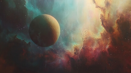 Wall Mural - stunning celestial scene with a Jovian moon floating next to a massive gaseous planet, showcasing the dynamic motion of space