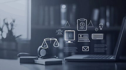 Poster - Big data transforms digital marketing data technology background email symbol in the center of a network of connected icons, representing communication and technology