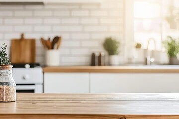 Wall Mural - Kitchen table, herb jar, sunlight, modern decor, food blog