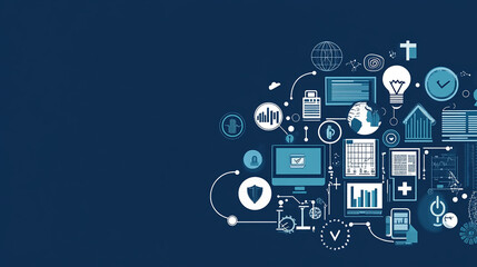 Poster - Physics vector blue horizontal banner Illustration of cloud computing for digital information technology web