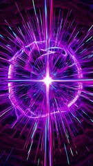 Poster - A radiant energy burst with glowing light trails in pink, blue, and orange converging at a central point