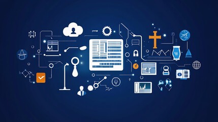 Poster - Physics vector blue horizontal banner Illustration of cloud computing for digital information technology web