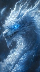 Fototapete - Dragons skulls abstract forms mezzoforce ice creating a frozen effect glowing crystals with ethereal light blue glitter silver accents and wisps of magic weaving