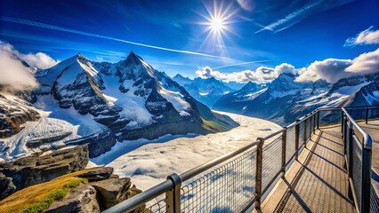 Wall Mural - Stunning Jungfraujoch Panorama: Swiss Alps, Sunny Blue Sky, Observation Deck