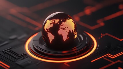 Poster - futuristic 3d globe with circuitry and glowing orange elements