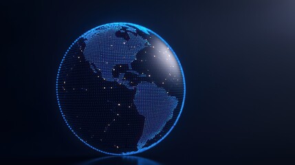 Poster - 3D Rendered Digital Globe with Blue Dots and Bright Lights