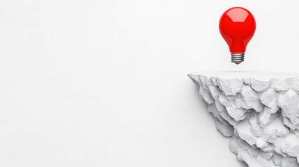 Poster - Red Light Bulb Floating Above Abstract White Surface Concept