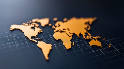 Poster - Detailed World Map Outline in Gold on Dark Background