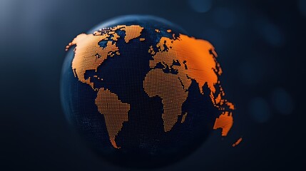 Poster - 3D Digital Globe with Dots and Orange Highlights on Dark Background