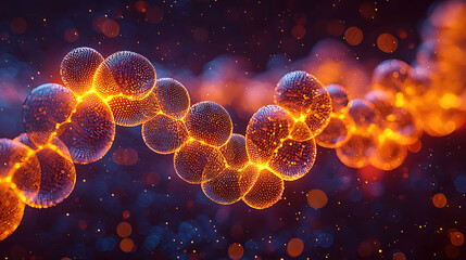 Poster - stunning abstract image of glowing orbs linked together, forming a dynamic chain against a dark, bok