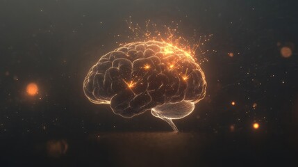 Leinwandbilder - Scientific representation of the brain displaying glowing neuron pathways and electrical activity. Generative AI