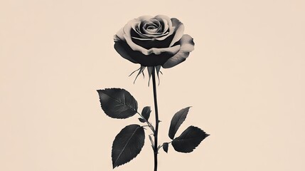 Aufkleber - A minimalistic vector of a single rose in a monochrome color palette, creating a sophisticated, modern aesthetic.