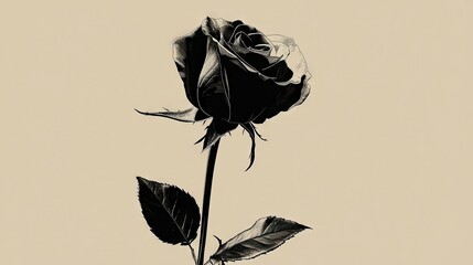 Aufkleber - A minimalistic vector of a single rose in a monochrome color palette, creating a sophisticated, modern aesthetic.