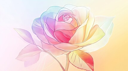 Aufkleber - A rose vector design made with thin, delicate lines and soft pastel gradients, giving it an airy, light feel.