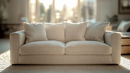 Canvas Print - Modern beige sofa in sunlit living room