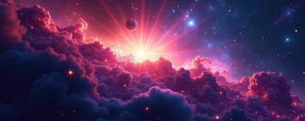 Wall Mural - glittering cosmic rays illuminate an otherworldly atmosphere, nebulas, shimmer