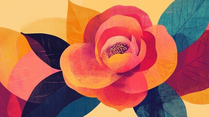 Poster - A bold rose design with layered textures and a mix of vibrant colors, perfect for graphic design projects.