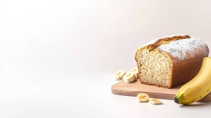 Wall Mural - Freshly baked loaf of bread with ripe banana,  healthy and delicious breakfast or snack option