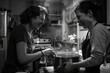 © Alu-Art - Two women joyfully cooking together in a home kitchen filled with steam and laughter during the evening hours