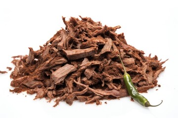 Wall Mural - Piled High: Heap of Mexican Pulled Beef on Isolated White Background