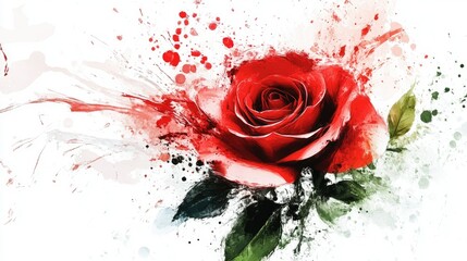 Fototapete - A dynamic rose design created with a digital brush, incorporating splashes of color and fluid brushstrokes.