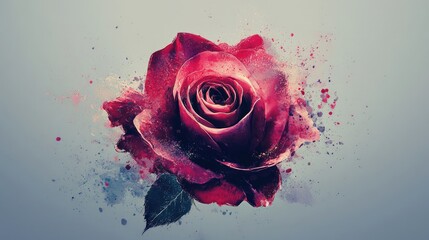 Fototapete - A dynamic rose design created with a digital brush, incorporating splashes of color and fluid brushstrokes.