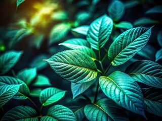 Wall Mural - Abstract Macro Photography: Dark Green Leaves with Light Trails and Motion Blur