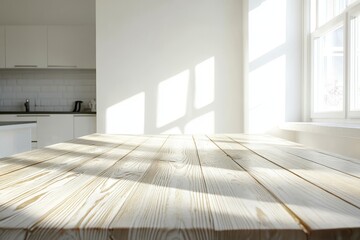 Wall Mural - Sunny kitchen table, wood surface, sunlight, display, interior design