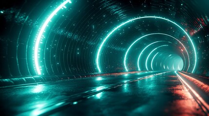 Wall Mural - futuristic neon tunnel: a journey through glowing circles and vibrant lights. sci-fi digital art, cy