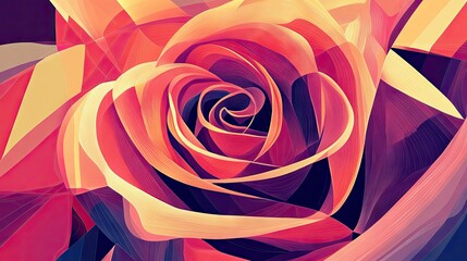 Poster - A modern digital illustration of a rose, with bold, graphic lines and vibrant colors creating an abstract design.