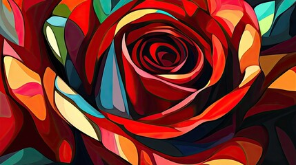Poster - A modern digital illustration of a rose, with bold, graphic lines and vibrant colors creating an abstract design.