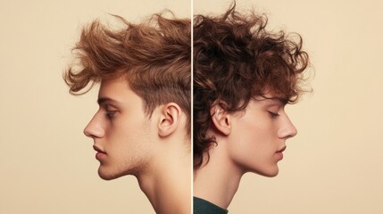 Poster - Comparison of unkempt hair and stylish haircut showcasing transformation in personal appearance and grooming choices. Generative AI
