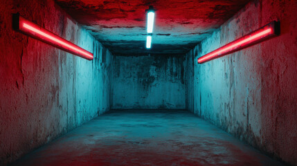 Aufkleber - Hidden Underground Arena Beneath the City with Red and Blue Neon Lighting Effects