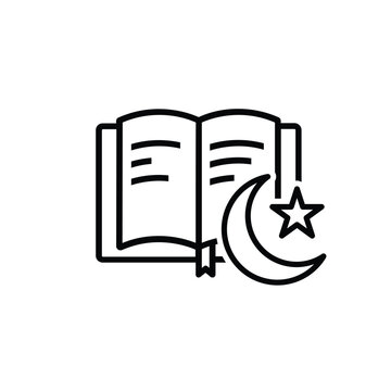 Ramadan icon. Islamic holy book vector. reading the Koran, reciting the Koran, recitations, studying. activities in the holy month of Ramadan. Line design style