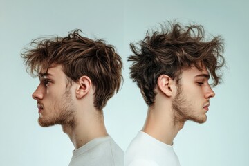 Poster - Comparison of unkempt hair versus a stylish haircut reveals transformation in appearance and confidence. Generative AI