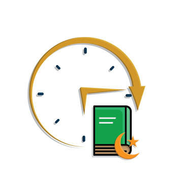 Ramadan icon. vector clock with Islamic religious scriptures on a white background. reading the Koran, time to recite the Koran, study. simple 3d design style