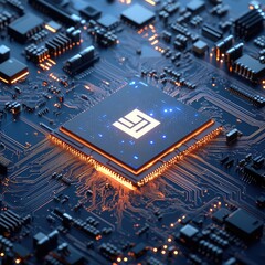 Poster - Cutting-Edge AI Microchip Processor Illustration Featuring Circuit Board and Electronic Components Symbolizing Technological Advancement and Innovation, AI Generated