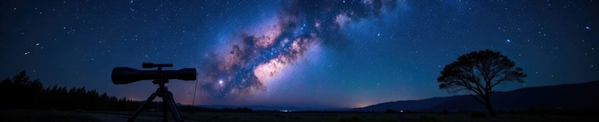 dark and mysterious milky way galaxy through telescope lens at night, mysterious, astronomy