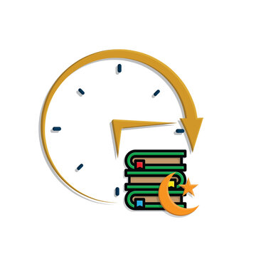 Ramadan icon. vector clock with Islamic religious scriptures on a white background. reading the Koran, time to recite the Koran, study. simple 3d design style