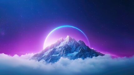 Wall Mural - Majestic mountain peak, vibrant night sky, ethereal glow, cloudscape; fantasy backdrop