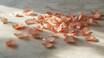 Poster - A scattering of pink rose petals on a light-colored surface, with plenty of copy space for creative messaging.