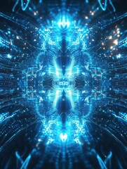 Poster - futuristic blue digital background with glowing lines and patterns, ideal for sci-fi and tech themes
