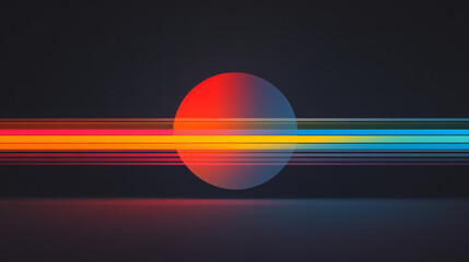 Poster - An eye-catching animation of a retro-futuristic elliptical design with horizontal stripes in red,