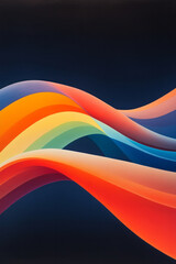 Poster - A vibrant and bold elliptical figure with horizontal stripes of red, orange, yellow, and a hint of